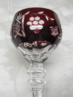 Vintage Set of 6 Bohemian Crystal Cut to Clear 8 1/4 Tall Wine Hock Glasses