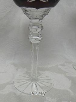 Vintage Set of 6 Bohemian Crystal Cut to Clear 8 1/4 Tall Wine Hock Glasses