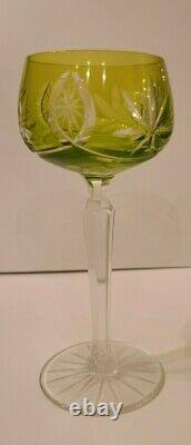Vintage Set of 6 Bohemian Crystal Cut to Clear Wine Goblet Stem Glass 7.5 Inch