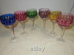 Vintage Set of 6 Bohemian Czech Wine Cut to Clear Glasses 7.35 height