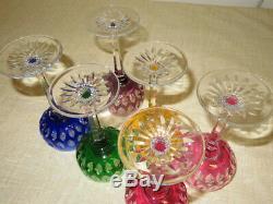 Vintage Set of 6 Bohemian Czech Wine Cut to Clear Glasses 7.35 height