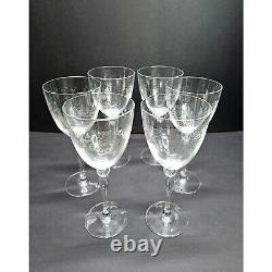Vintage Set of 6 Crystal Wine Goblets Rose Etched Pattern