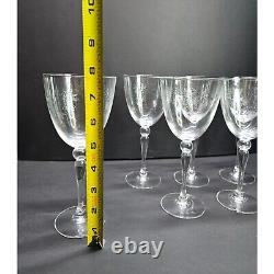 Vintage Set of 6 Crystal Wine Goblets Rose Etched Pattern