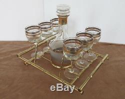 Vintage Set of 6 Culver Wine Glasses, Decanter & Metal Carrier Rack