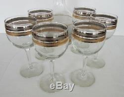 Vintage Set of 6 Culver Wine Glasses, Decanter & Metal Carrier Rack