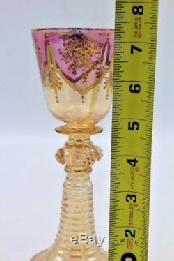Vintage Set of 6 German Enameled Roemer Wine Glass Moser Applied & Spun Decorate