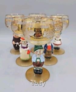 Vintage Set of 6 Goebel Hummel Figurine Cordial Wine Glasses EUC