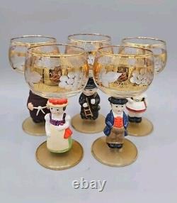 Vintage Set of 6 Goebel Hummel Figurine Cordial Wine Glasses EUC