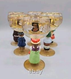 Vintage Set of 6 Goebel Hummel Figurine Cordial Wine Glasses EUC