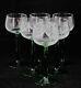 Vintage Set of 6 Green Stem Crystal Wine Glasses
