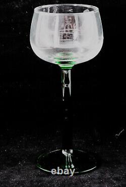 Vintage Set of 6 Green Stem Crystal Wine Glasses