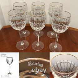 Vintage Set of 6 WATERFORD CRYSTAL Grenville Gold Rimmed 8 Wine Goblets/Glasses