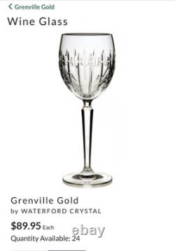 Vintage Set of 6 WATERFORD CRYSTAL Grenville Gold Rimmed 8 Wine Goblets/Glasses