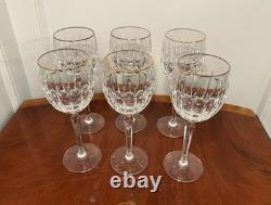 Vintage Set of 6 WATERFORD CRYSTAL Grenville Gold Rimmed 8 Wine Goblets/Glasses