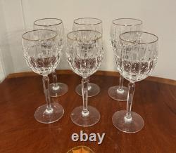 Vintage Set of 6 WATERFORD CRYSTAL Grenville Gold Rimmed 8 Wine Goblets/Glasses