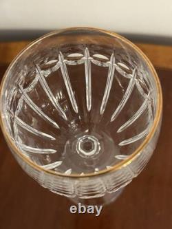 Vintage Set of 6 WATERFORD CRYSTAL Grenville Gold Rimmed 8 Wine Goblets/Glasses