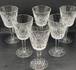 Vintage Set of 6 WATERFORD CRYSTAL Lismore 5-7/8 Claret Wine Glasses Lot Of Six