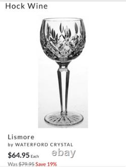 Vintage Set of 6 WATERFORD CRYSTAL Lismore Hocks Goblets/Wine Glasses IRELAND