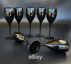 Vintage- Set of 7 Elegance Elegant Midnight Black by MIKASA Wine Glasses