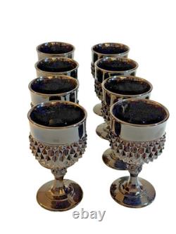 Vintage Set of 8 Black Diamond Point Tiara Indiana Glass Wine Water Goblets 5.25