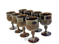 Vintage Set of 8 Black Diamond Point Tiara Indiana Glass Wine Water Goblets 5.25