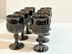 Vintage Set of 8 Black Diamond Point Tiara Indiana Glass Wine Water Goblets 5.25