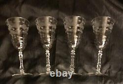 Vintage Set of 8 Crystal Mid Century Etched Floral Wine Stemmed Glassware 6oz