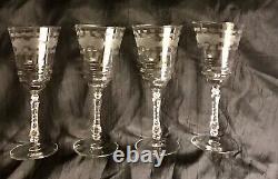 Vintage Set of 8 Crystal Mid Century Etched Floral Wine Stemmed Glassware 6oz