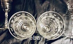 Vintage Set of 8 Crystal Mid Century Etched Floral Wine Stemmed Glassware 6oz
