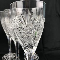 Vintage Set of 8 Heavy Crystal Large Cut Glass Ornate Bohemian Wine Glasses