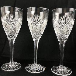 Vintage Set of 8 Heavy Crystal Large Cut Glass Ornate Bohemian Wine Glasses