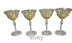Vintage Set of Four Light Amber Yellow Versailles Fostoria Wine Glasses 6''High