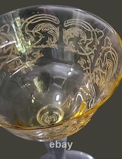 Vintage Set of Four Light Amber Yellow Versailles Fostoria Wine Glasses 6''High