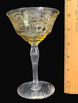 Vintage Set of Four Light Amber Yellow Versailles Fostoria Wine Glasses 6''High
