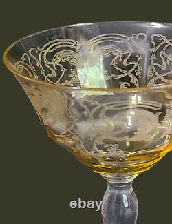 Vintage Set of Four Light Amber Yellow Versailles Fostoria Wine Glasses 6''High
