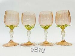 Vintage Set of Murano Italian Salviati Blown Art Glass Pink / Gold Wine Glasses