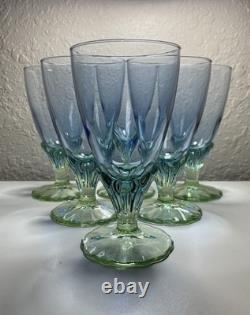 Vintage Set of Six Bormioli Rocco Bahia Bi-Color Blue Green Glasses Italy 5.5