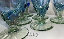 Vintage Set of Six Bormioli Rocco Bahia Bi-Color Blue Green Glasses Italy 5.5