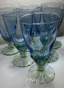 Vintage Set of Six Bormioli Rocco Bahia Bi-Color Blue Green Glasses Italy 5.5