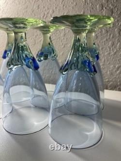 Vintage Set of Six Bormioli Rocco Bahia Bi-Color Blue Green Glasses Italy 5.5