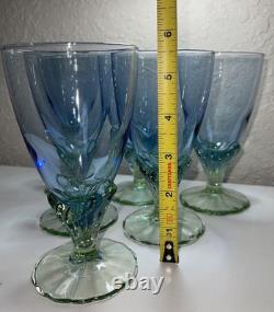 Vintage Set of Six Bormioli Rocco Bahia Bi-Color Blue Green Glasses Italy 5.5