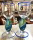 Vintage Signed Jacob of Hawaii Art Glass Wine Glasses Conch Shells Set of 2