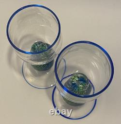 Vintage Signed Jacob of Hawaii Art Glass Wine Glasses Conch Shells Set of 2