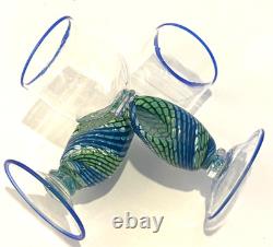 Vintage Signed Jacob of Hawaii Art Glass Wine Glasses Conch Shells Set of 2