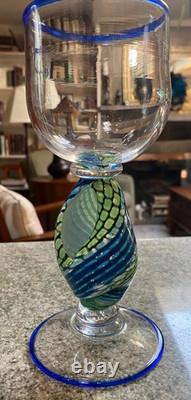Vintage Signed Jacob of Hawaii Art Glass Wine Glasses Conch Shells Set of 2