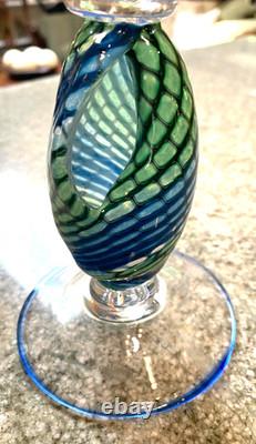 Vintage Signed Jacob of Hawaii Art Glass Wine Glasses Conch Shells Set of 2