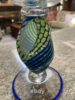 Vintage Signed Jacob of Hawaii Art Glass Wine Glasses Conch Shells Set of 2