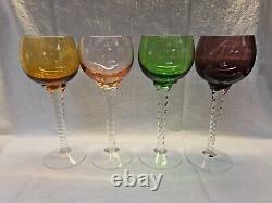 Vintage Spiral Stemware Wine Glasses Set of 8 Multicolor Pink Green Purple Amber