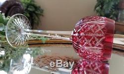 Vintage St Louis Riesling Cranberry Red Cut to Clear Crystal Wine Glass, SIGNED