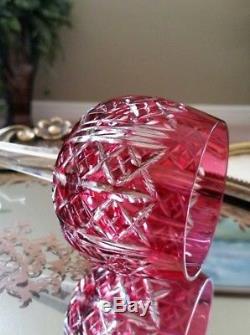 Vintage St Louis Riesling Cranberry Red Cut to Clear Crystal Wine Glass, SIGNED